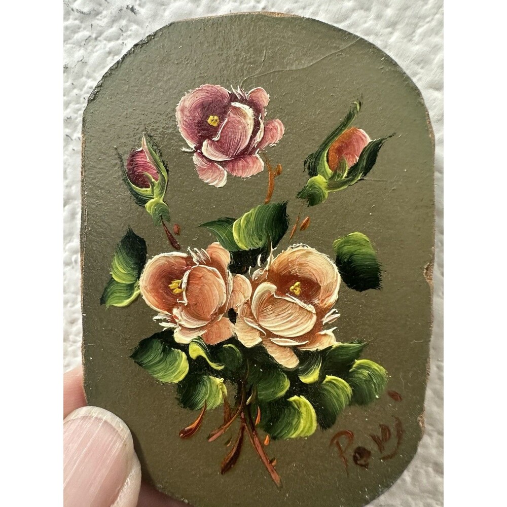 Original Oil Painting Miniature Signed Framed Florals On Board